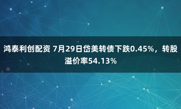 鸿泰利创配资 7月29日岱美转债下跌0.45%，转股溢价率54.13%